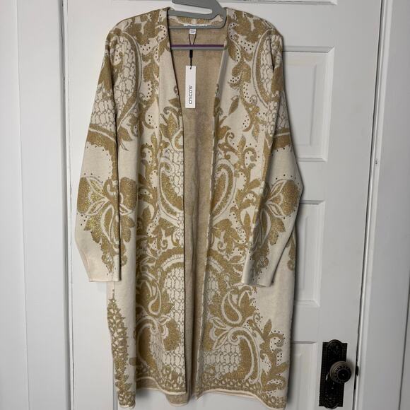 Chicos Cardigan Lurex Gold Shimmer Open Front Plus Size Rhinestone Sweater New - Picture 3 of 12